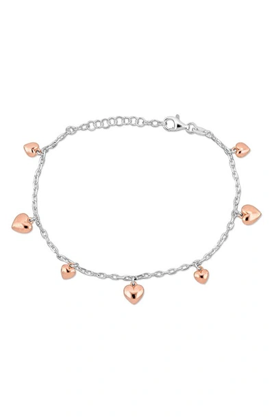 Delmar Sterling Silver Heart Charm Station Bracelet In Rose