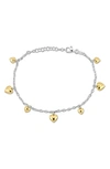 Delmar Sterling Silver Heart Charm Station Bracelet In Yellow
