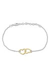 Delmar Double Heart Charm Bracelet In Yellow