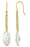 Delmar 18k Gold Plated Sterling Silver 15mm X 9mm Cultured Freshwater Pearl Drop Earrings In Yellow