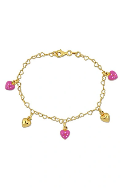Delmar Enamel Heart Charm Bracelet In Gold/pink
