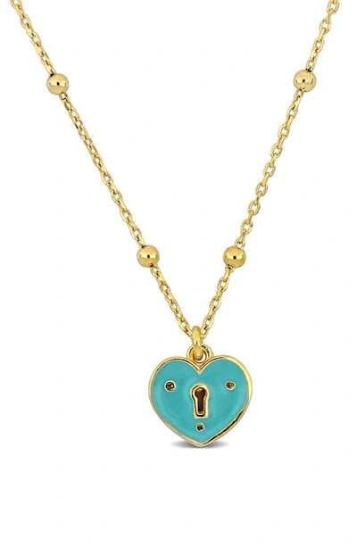 Delmar Turquoise Enamel Heart Lock Pendant Necklace