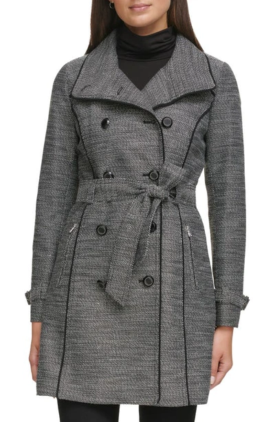 Guess Belted Trench Coat In Black White