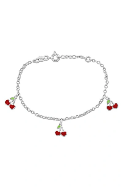 Delmar Cherry Enamel Charm Bracelet In Silver/ Red