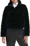 Karl Lagerfeld Faux Fur & Faux Leather Crop Jacket In Black