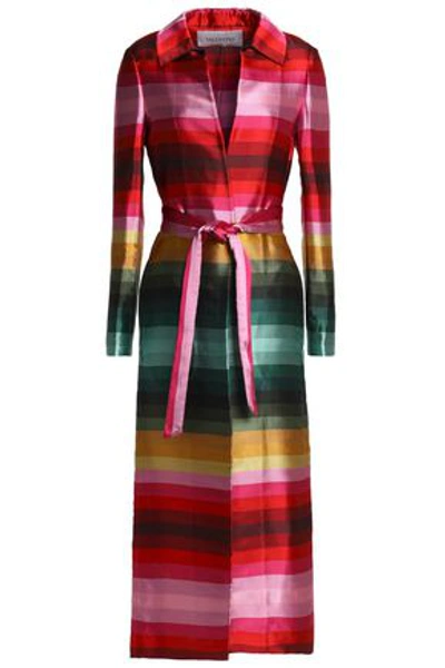 Valentino Woman Belted Striped Silk-satin Twill Coat Multicolor