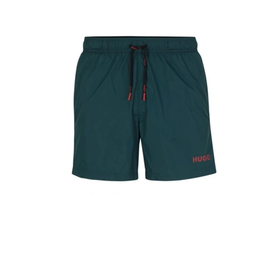 Hugo Boss Quick-drying Swim Shorts With Contrast Logo In Green