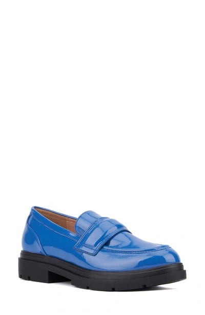 New York And Company Abbey Faux Leather Loafer In Blue Patent
