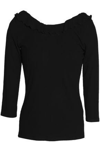 Claudie Pierlot Woman Trevor Ruffle-trimmed Ribbed-knit Top Black