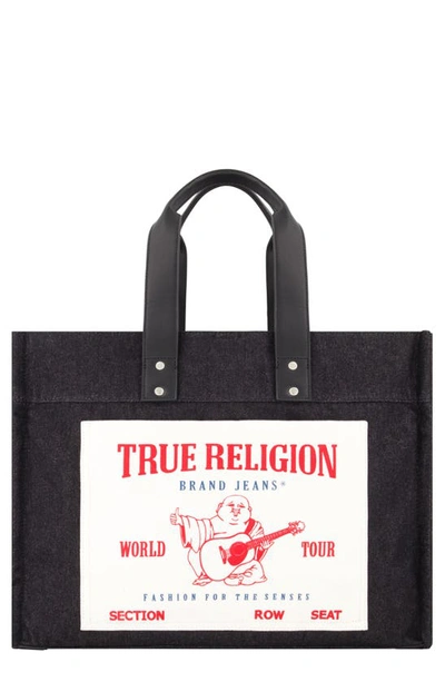 True Religion Brand Jeans Large Denim Tote Bag In Black