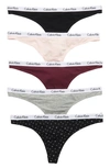 Calvin Klein Logo Thongs In Koa Black/ Nymph