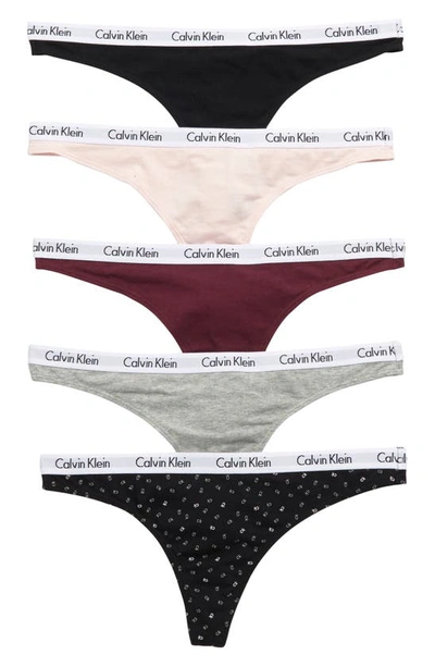 Calvin Klein Logo Thongs In Koa Black/ Nymph