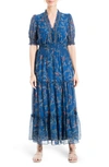 Max Studio Short Sleeve Floral Tiered Dress In Blue Floral