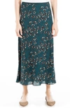 Max Studio Bias Satin Skirt In Petrol/ Ginger Fan Floral