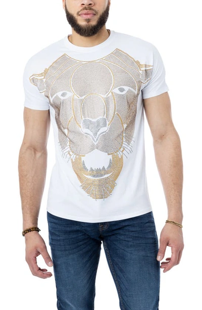 X-ray Rhinestone Saber Tooth Tiger Stretch Cotton Graphic T-shirt In White