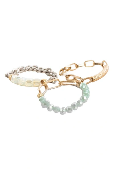 Saachi Glass Bead & Metal Chain Link Bracelet Set In Turquoise