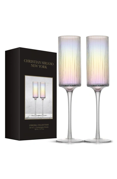 Joyjolt Christian Siriano Set Of 2 Stunning Chroma Iridescent White Wine Glasses In Clear