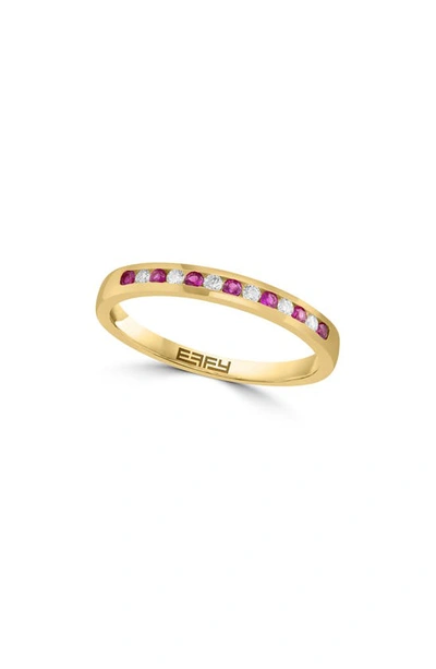 Effy 14k Gold Channel Set Diamond & Ruby Ring