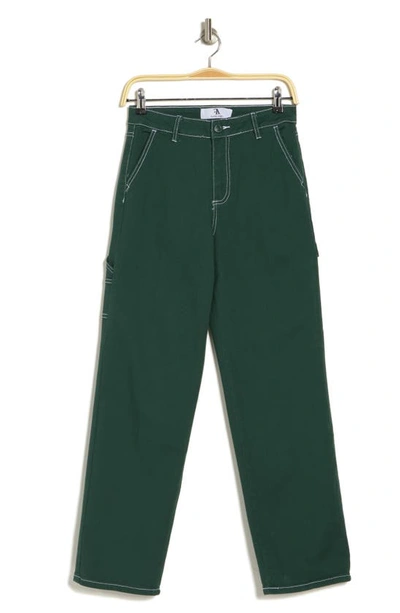 Flying Angel Contrast Stitch High Waist Carpenter Jeans In Green