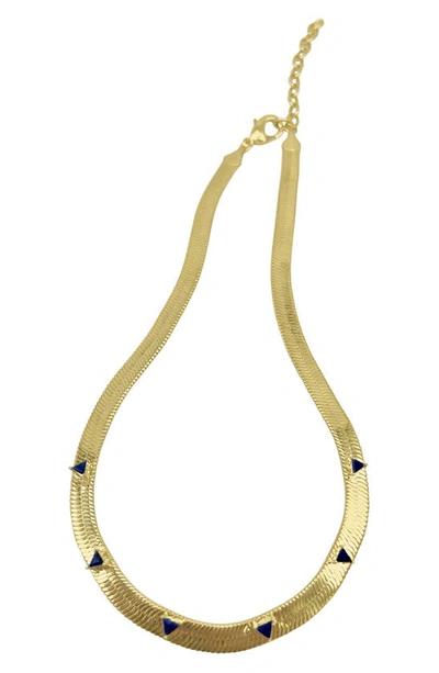 Adornia Fine Water Resistant 14k Gold Plated Sapphire Herringbone Chain Necklace In Yellow Gold