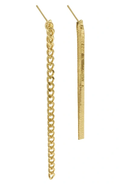 Adornia Fine Herringbone & Curb Chain Mismatched Drop Earrings In Gold