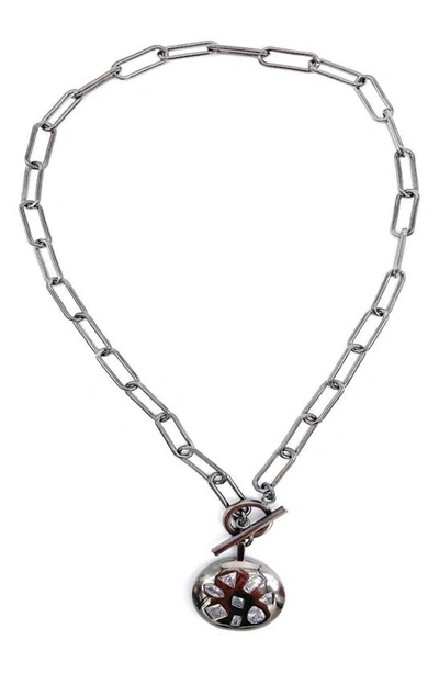 Adornia Fine Mixed Cz Pendant Paper Clip Chain Toggle Necklace In Metallic