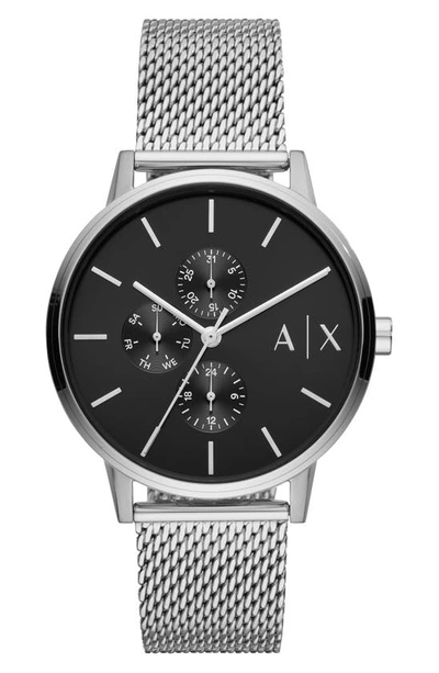 Armani Exchange Ax  Multifunction Mesh Bracelet Watch, 42mm In Silver
