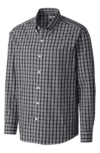 Cutter & Buck Discovery Park Plaid Button-down Shirt In Black