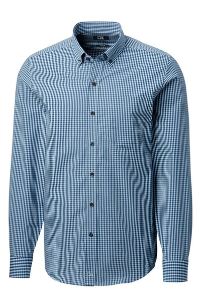 Cutter & Buck Anchor Gingham Tailored Fit Long Sleeve Shirt In Blue