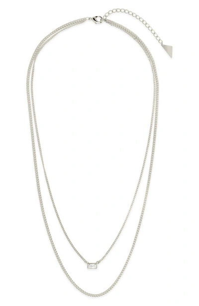 Sterling Forever Baguette Cz Curb Chain Layered Necklace In Silver