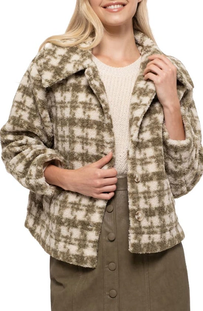 Blu Pepper Houndstooth Faux Shearling Jacket In Olive