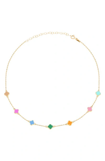 Gabi Rielle Enamel Clover Station Necklace In Gold/multi