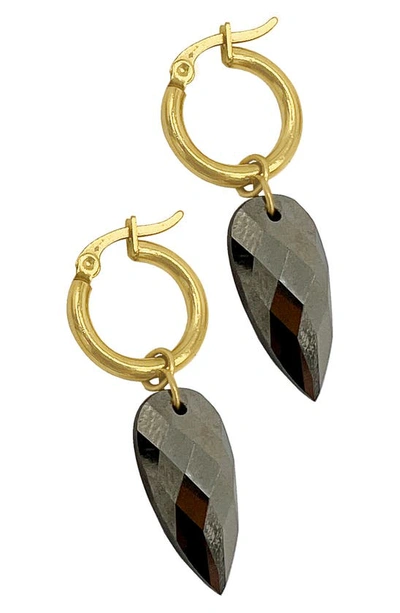 Adornia Fine Water Resistant 14k Gold Plated Pyrite Drop Huggie Hoop Earrings
