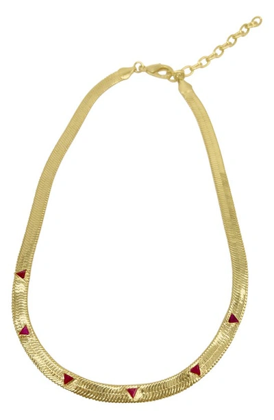 Adornia Fine Ruby Trillion Herringbone Chain Necklace In Yellow Gold