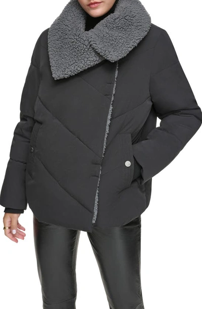 Andrew Marc Valencia Water Resistant Faux Shearling Lined Puffer Jacket In Black