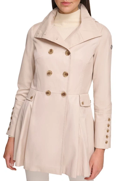 Calvin Klein Water Resistant Double Breasted Pleated Trench Coat In Sand