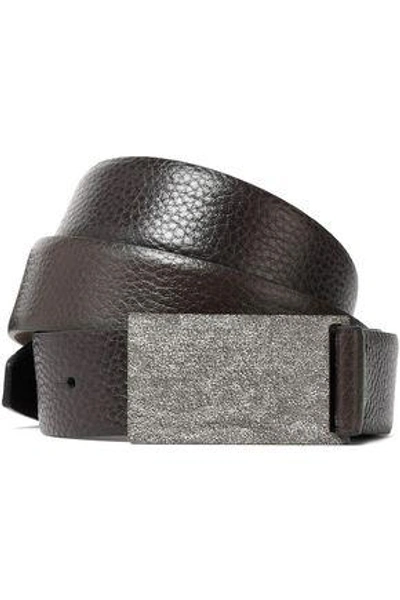 Brunello Cucinelli Woman Textured-leather Belt Dark Brown