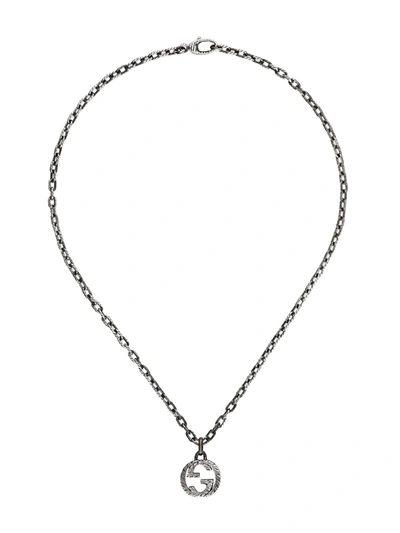 Gucci Interlocking Textured G Sterling Silver Pendant Necklace In Metallic