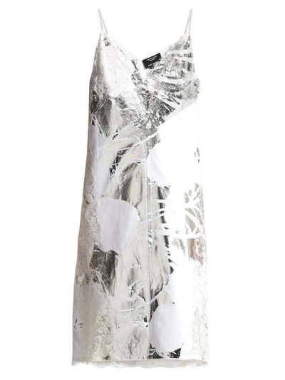 Calvin Klein 205w39nyc X Andy Warhol Foundation Foil Flowers Slipdress In Optic White & Silver
