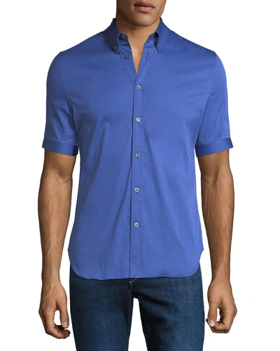 Alexander Mcqueen Men's Short-sleeve Sport Shirt In Blue