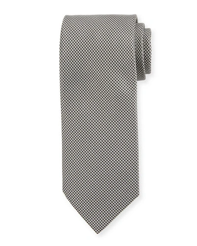 Brioni Micro-chevron Silk Tie In Gray/black