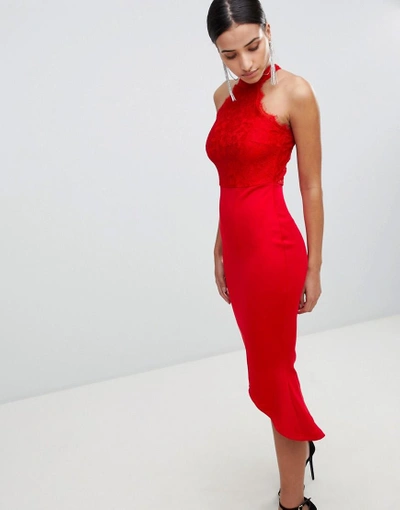 Ax Paris Lace Racer Neck Pephem Dress In Scuba - Red | ModeSens