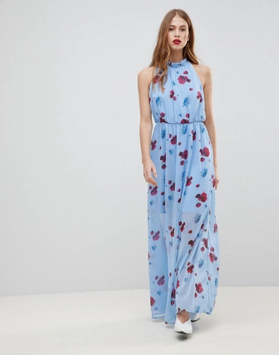 Y.a.s. Poppy Print Woven Maxi Dress In Blue - Multi