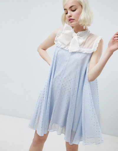 Sister Jane Smock Dress With Pussybow In Sparkle Fabric - Blue