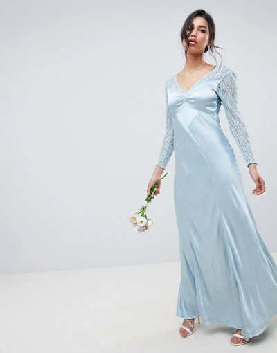 Ghost Bridesmaid Maxi Dress With Lace Sleeves - Blue