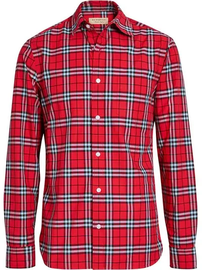 Burberry Vintage Check Cotton Shirt In Bright Red