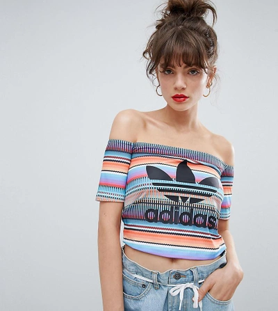 Adidas Originals X Farm Off Shoulder Multi Striped Top Multi