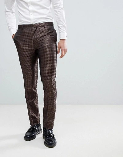 Next Skinny Fit Geometric Suit Pants In Bronze - Gold