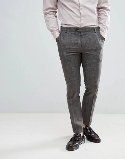 Next Skinny Fit Suit Pants In Natural Check - Stone