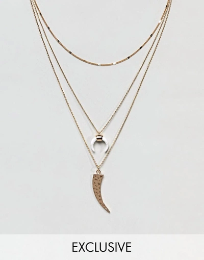 Orelia Gold Layering Necklace Pack With Cresent Detail - Gold